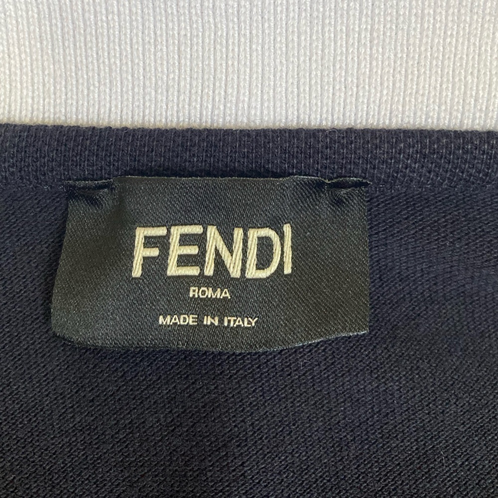 Fendi Long Sleeve Cotton Polo Shirt Blue contrast White Collar Fendi Logo - Picture 6 of 13